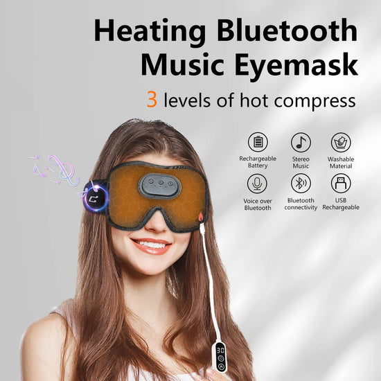 Sleep Mask with Bluetooth Headphones & Heating – 3-in-1 Wireless Music, Blackout & Warming Eye Mask for All Seasons