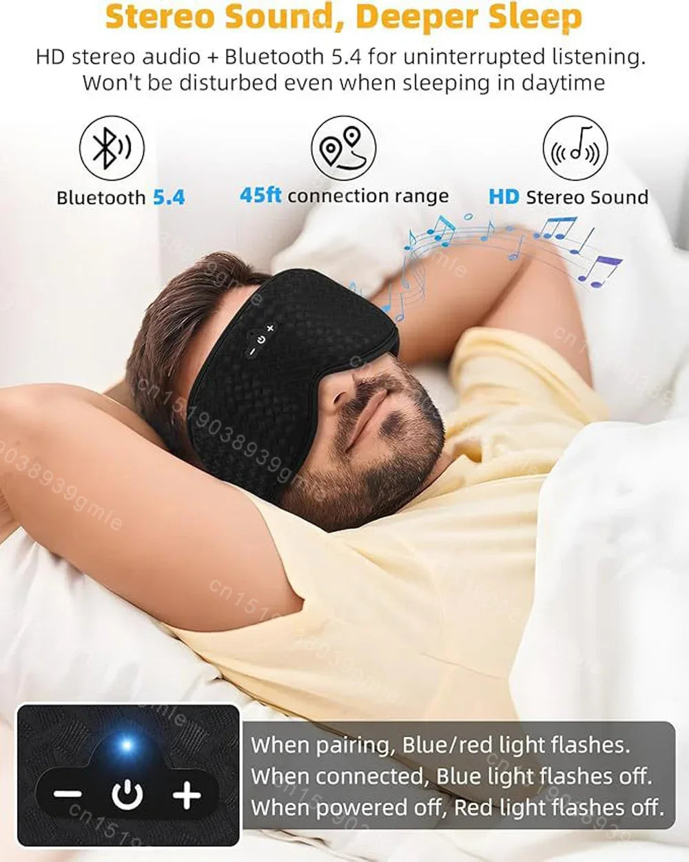 3D Sleeping Eye Mask Bluetooth Music Wireless Headphones Breathable Light Blocking Air Travel Smart Elastic Sleep Headband - LunaRest.co.uk