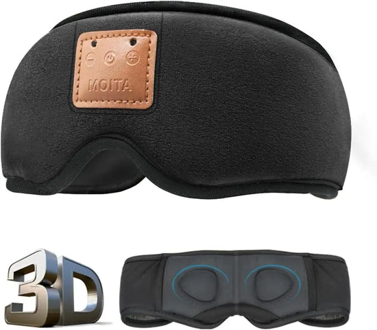 Bluetooth Sleep Mask with Timer – 3D Eye Mask, Sponge Speakers, Cooling Fabric for Side Sleepers