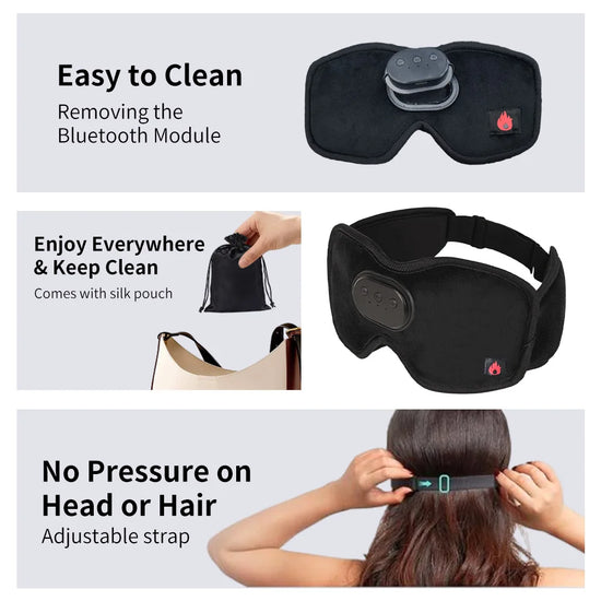 Heated Eye Mask With Bluetooth 5.3 Wireless Relieve Eye Strain Dark Circles Dry Eye Fatigue Relief 3 Color Heating Sleeping Mask