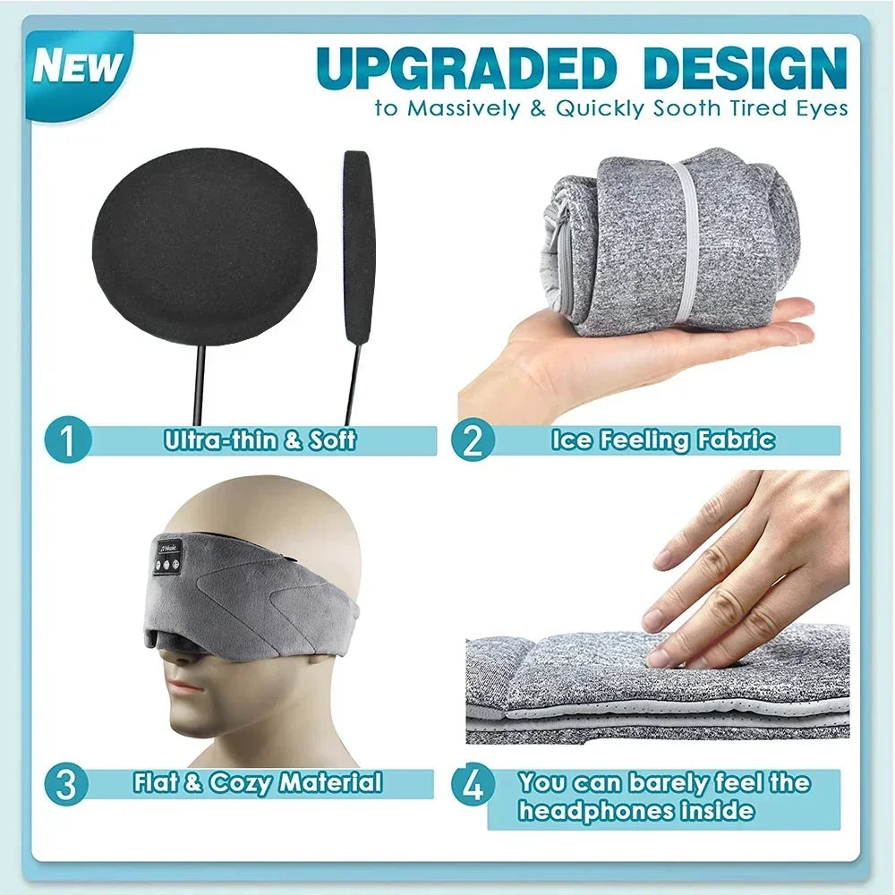 New 3D Stereo Bluetooth Sleep Eye Mask Headphones Ice-Feeling Breathable Extra Soft 100% Blackout  20 White Noise Sleep Eye Mask - LunaRest.co.uk
