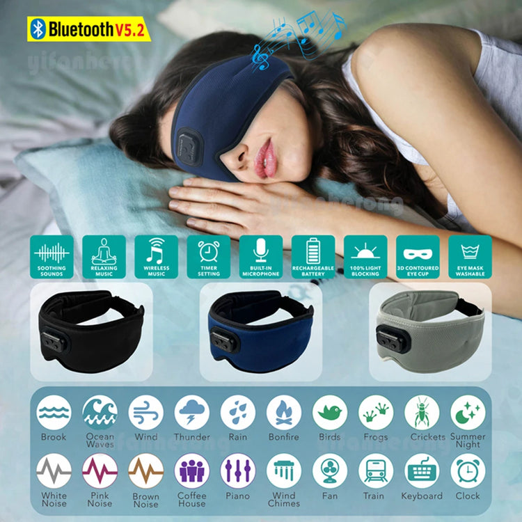 3D Bluetooth-compatible 5.2 Timed Sleep Eye Mask Earphones Built-in white Noise Music With Mic Shading Sleep Headphones Type C - LunaRest.co.uk