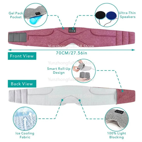 Bluetooth Sleep Mask with Timer and Built-in White Noise Sleep Mask with Thin Speaker Cooling Fabric for Side Sleepers